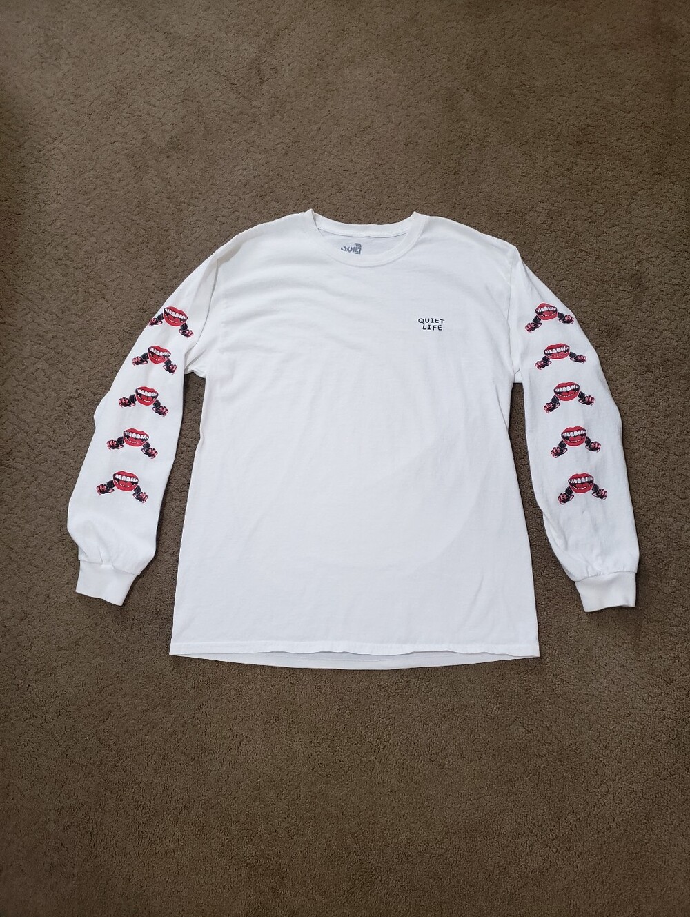 The Quiet Life Mouth Teeth Sleeve Print Long Sleeve T-Shirt White Size L